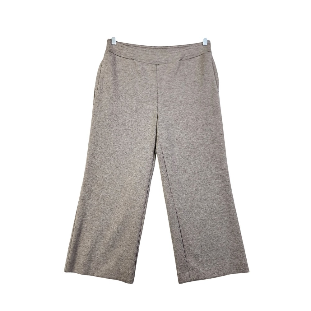 Chicos Weekends Womens Wide Leg Cropped Sweatpants Size Medium Heathered Taupe